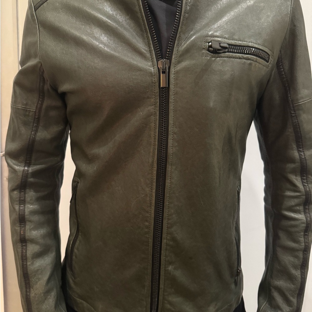 ARI Men's Olive Leather Jacket from Italy